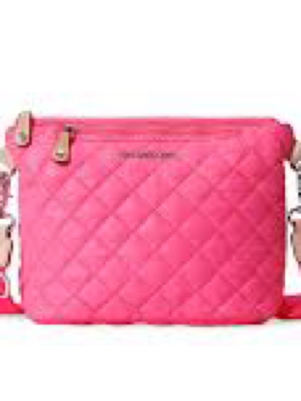 MZ Wallace Flat Metro Quilted Crossbody Bag Neon Hot Pink Italian Leather Accent